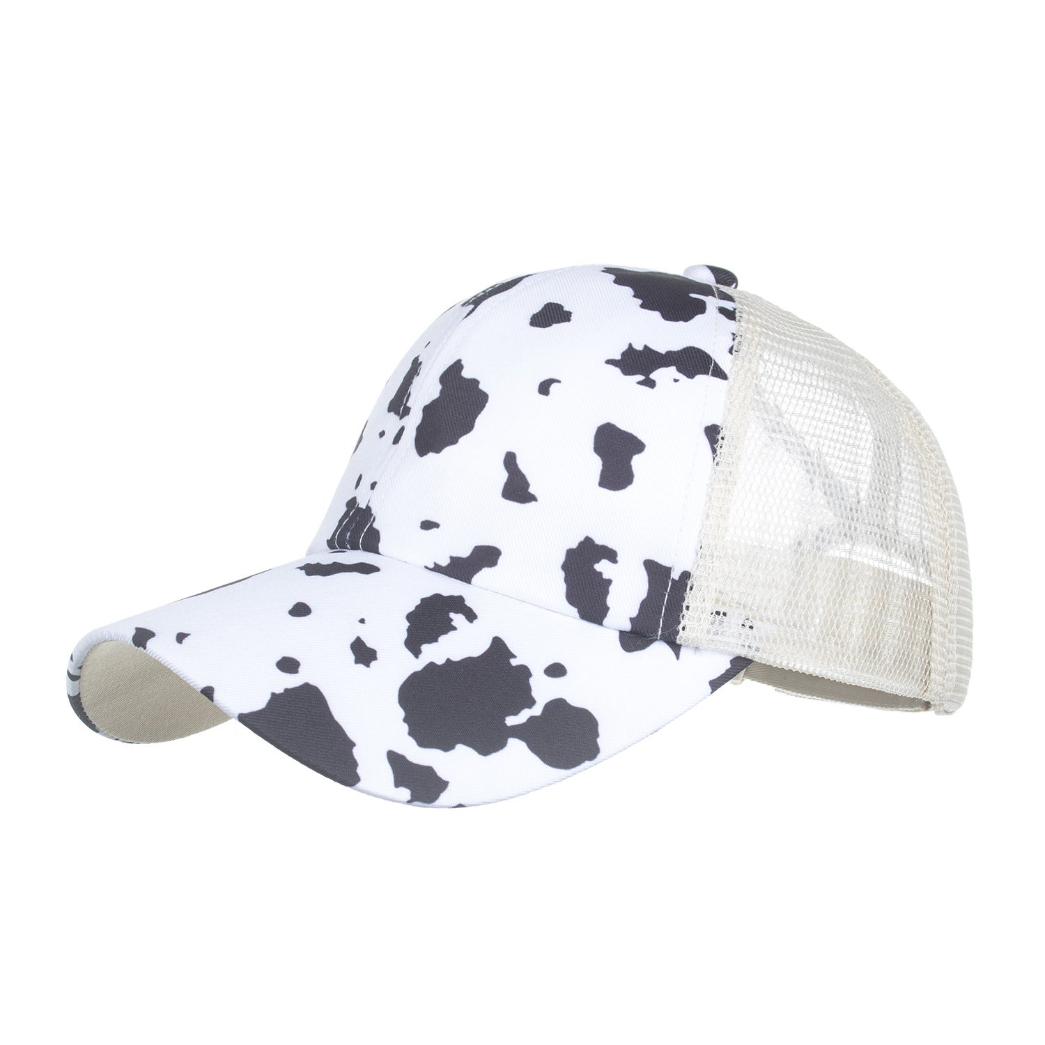 Wholesale Cow Pattern Cross Elastic Mesh Ponytail Baseball Cap